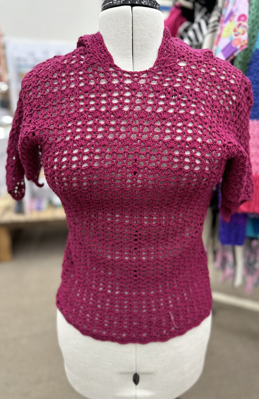 Crocheted Short Sleeve Hoodie - Handmade